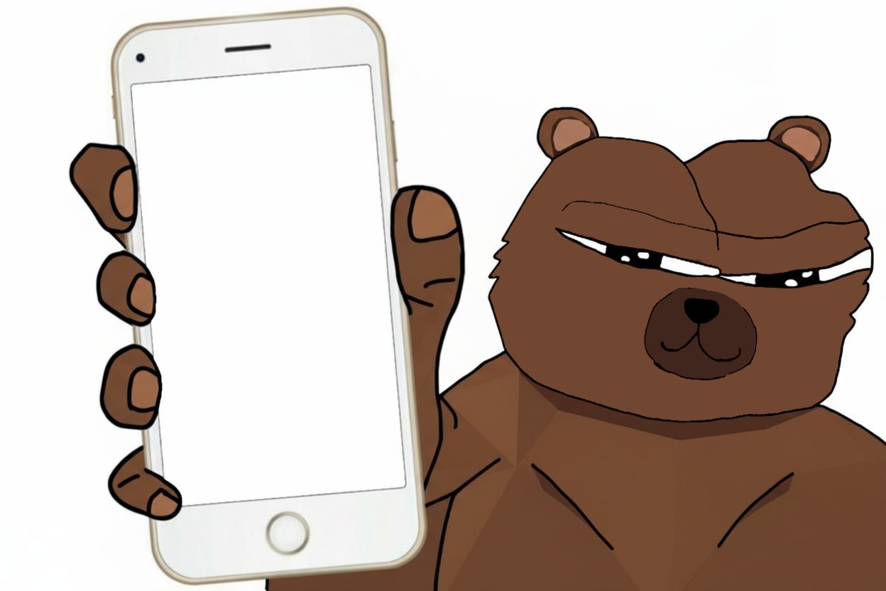 Cartoon bear holding a phone